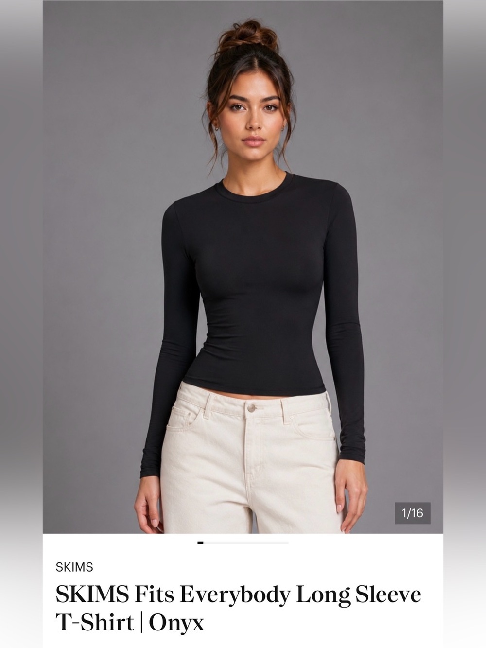 SKIMS Fits Everybody Long Sleeve Tee in Onyx Black